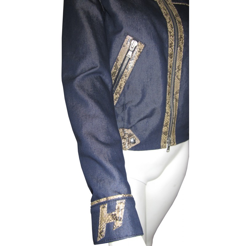 Giubbotto Donna corto slim con zip a contrasto animalier.