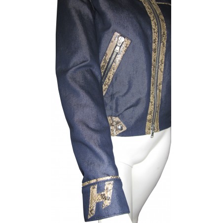 Giubbotto Donna corto slim con zip a contrasto animalier.