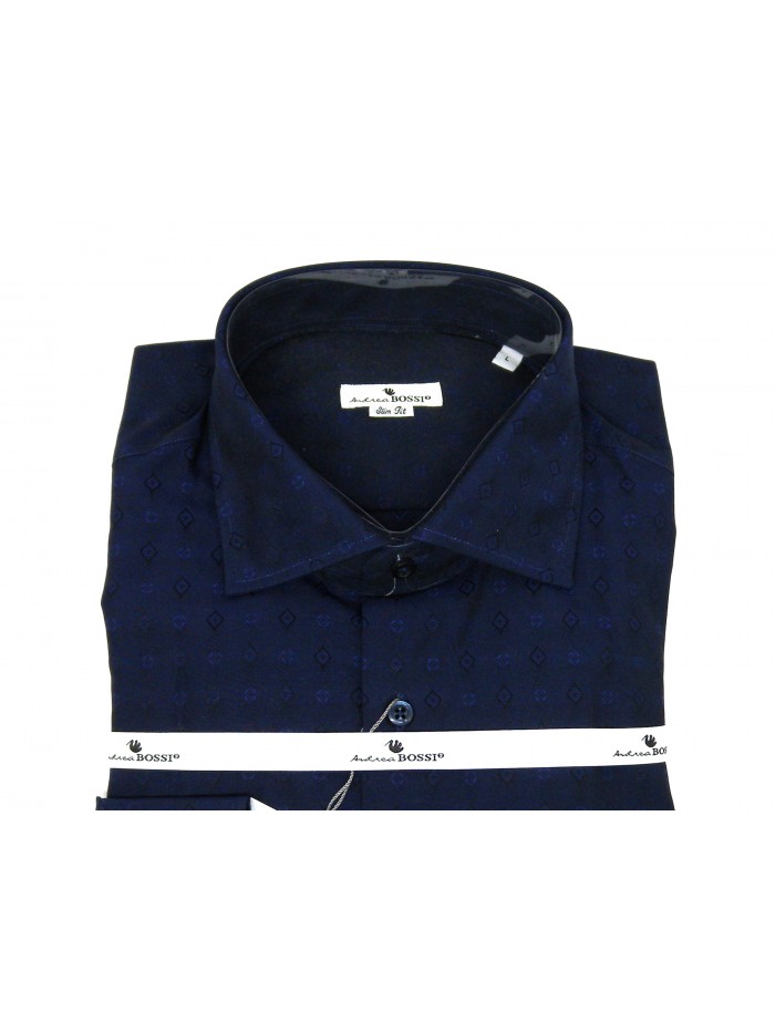 Andrea Bossi Shirt for men Mod. 500 Slim Fit Micro Rombi Blue