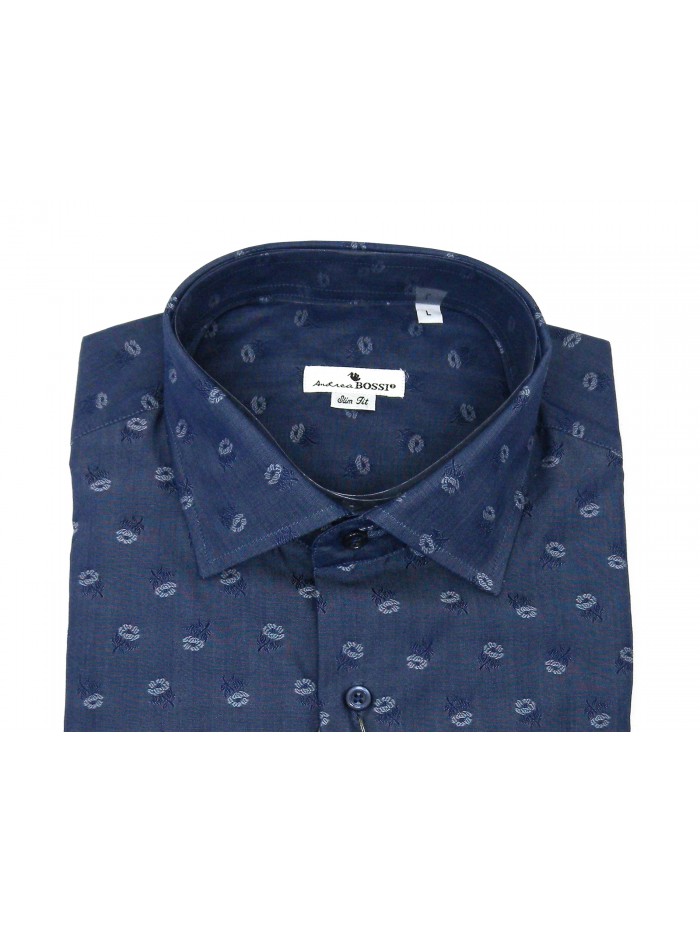 Andrea Bossi Man shirt Mod. 500 Slim Fit Micro Blue Flowers