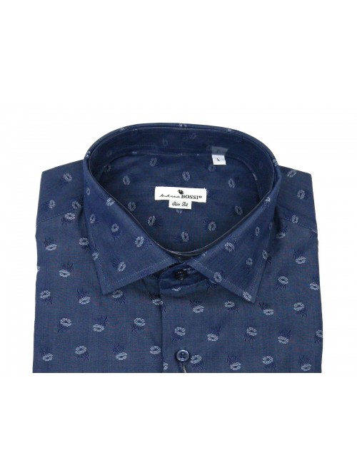 Andrea Bossi Man shirt Mod. 500 Slim Fit Micro Blue Flowers
