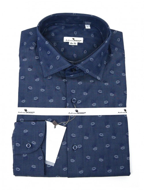 Andrea Bossi Man shirt Mod. 500 Slim Fit Micro Blue Flowers Andrea Bossi Man shirt Mod. 500 Slim Fit Micro Blue Flowers