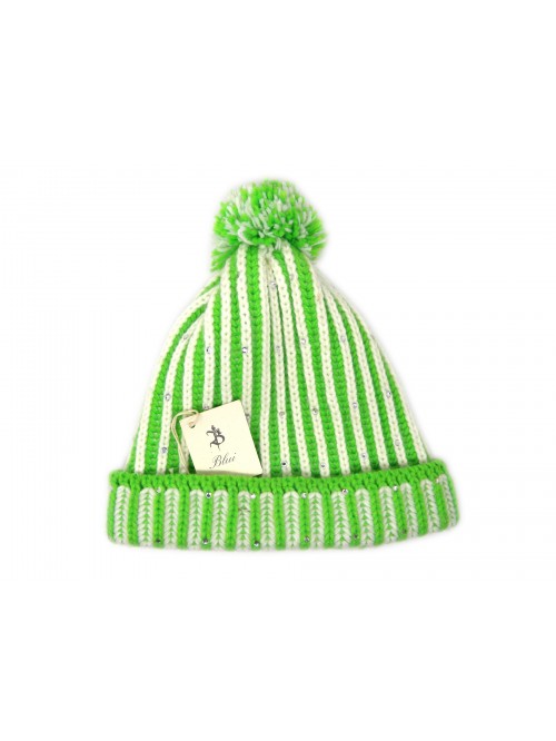 Blui Women's Hat Knit Wide Pon Pon Brillantini