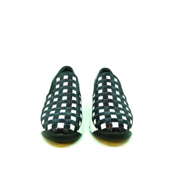 Sneakers Donna Sequins in tessuto ricamato con paillettes decorazione quadrettata suola in gomma comode e casual. 2