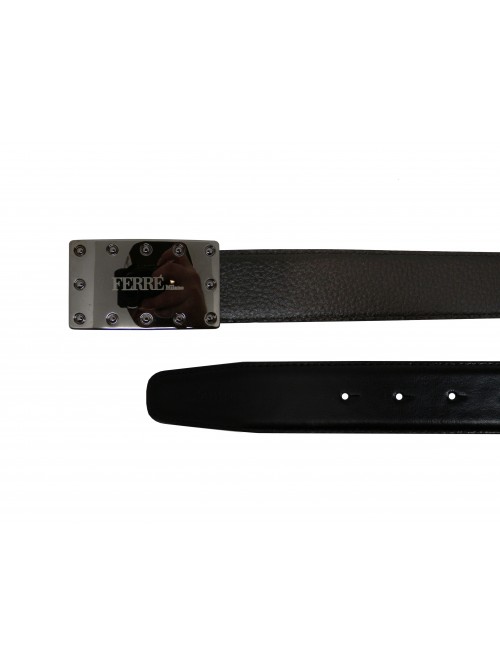 GF Ferrè Cintura Uomo Double Rettangolare Dark Cromo