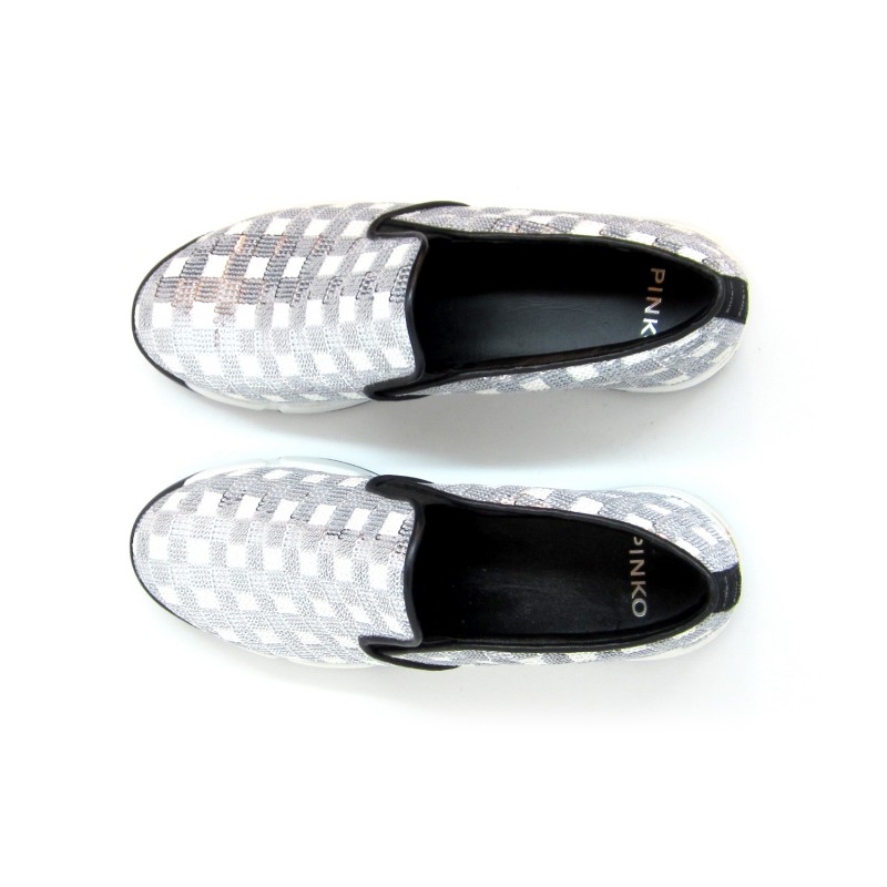 Sneakers Donna Sequins in tessuto ricamato con paillettes decorazione quadrettata suola in gomma comode e casual.