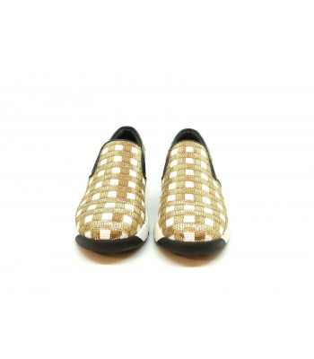 Sneakers Donna Sequins in tessuto ricamato con paillettes decorazione quadrettata suola in gomma comode e casual. 2