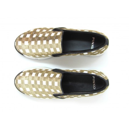 Sneakers Donna Sequins in tessuto ricamato con paillettes decorazione quadrettata suola in gomma comode e casual.