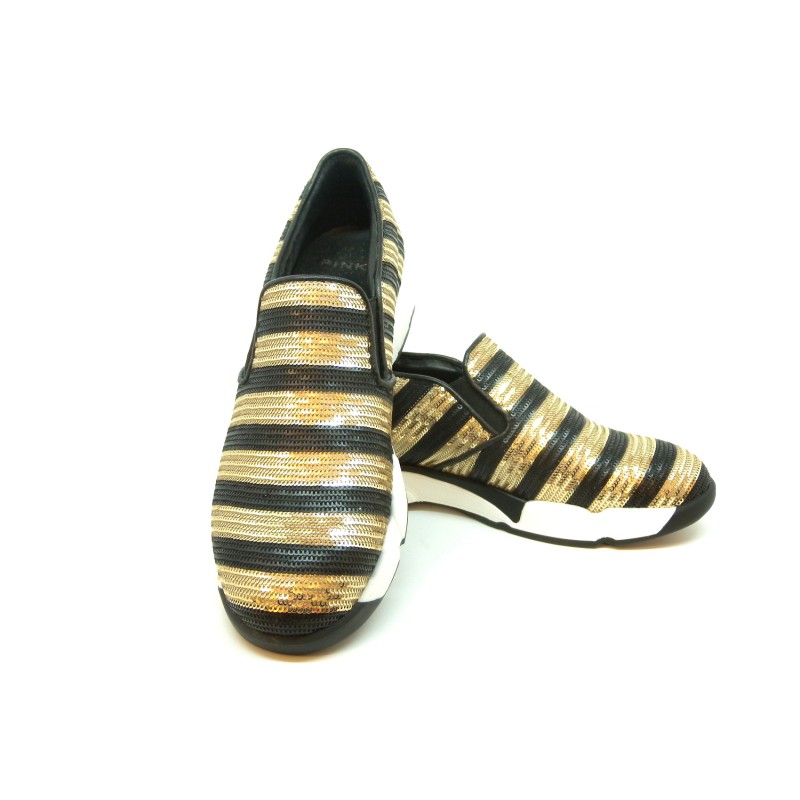 Sneakers Donna Diamante in tessuto ricamato con paillettes decorazione a righe suola in gomma comode e casual.