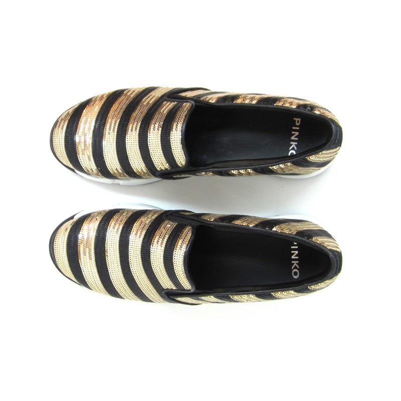Women's Sneakers Diamante embroidered fabric with sequins striped decoration comfortable and casual rubber sole.