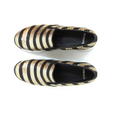 Sneakers Donna Diamante in tessuto ricamato con paillettes decorazione a righe suola in gomma comode e casual.