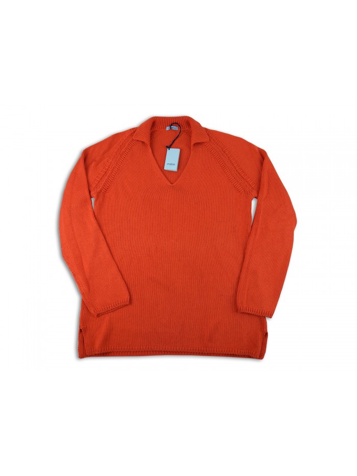 Malo Ladies Shirt Mod. Orange V-neck Polo Shirt