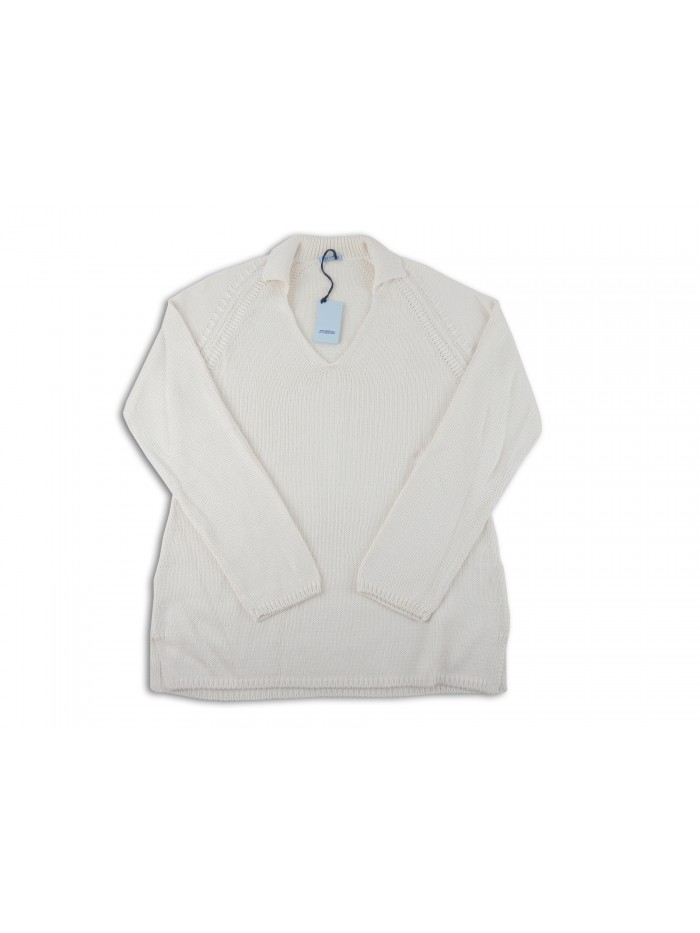 Malo Women's Shirt Mod. V-Neck White Milk Polo