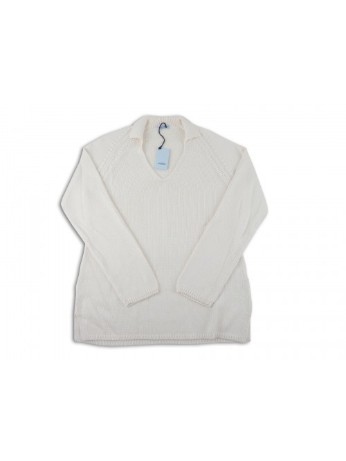 Malo Maglia Donna Mod. Polo scollo a V White Milk