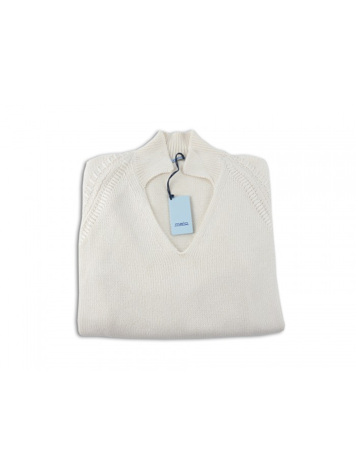 Malo Women's Shirt Mod. V-Neck White Milk Polo Malo Women's Shirt Mod. V-Neck White Milk Polo