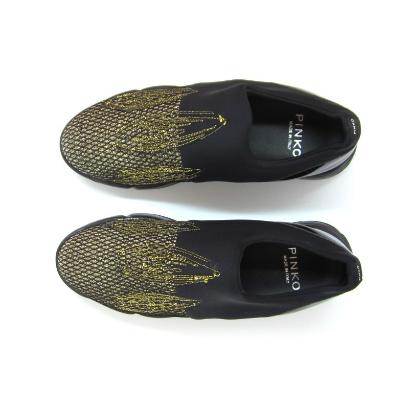 Women's Sneakers Diamante embroidered fabric with sequins striped decoration comfortable and casual rubber sole.