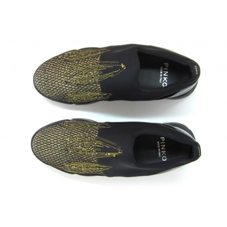 Women's Sneakers Diamante embroidered fabric with sequins striped decoration comfortable and casual rubber sole.