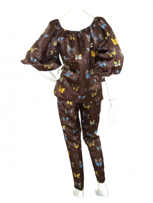 Blugirl Women's Complete Dress Art. 46405/46387 Brown Butterflies