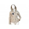 Women's 4-pocket jacket with concealed buttons. Detachable hood