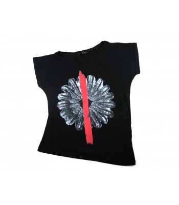 Zeusedera Women's T-Shirt Art. E18-2042 Black Flower Print