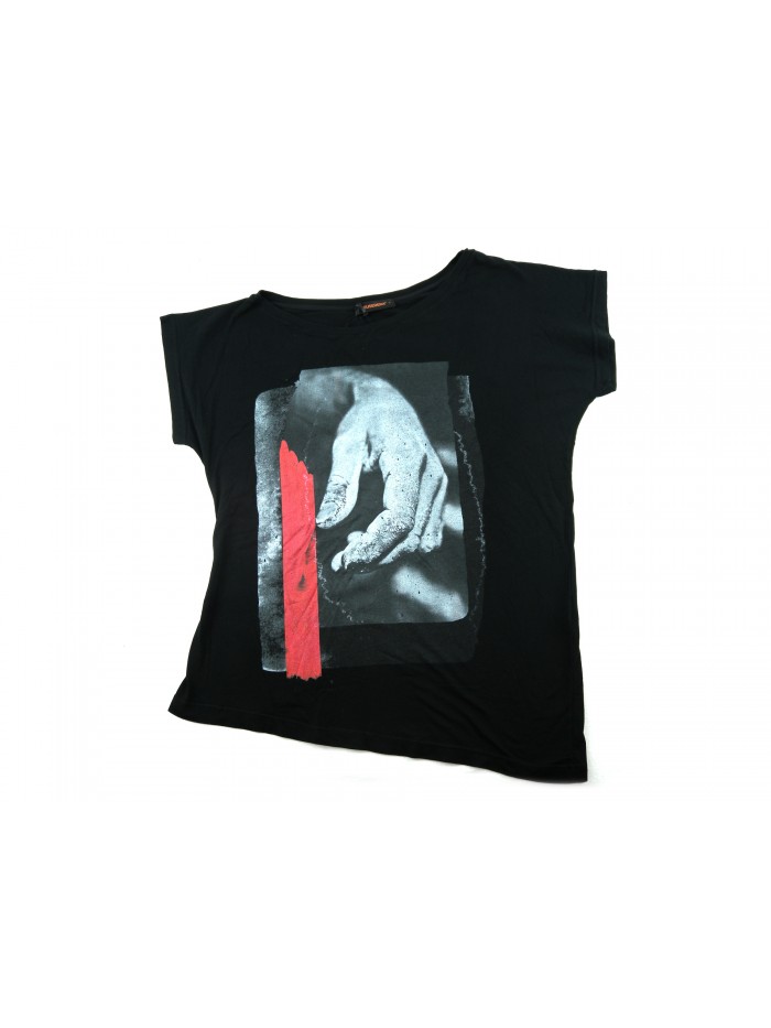 Zeusedera T-Shirt Donna Art. E18-2046 Stampa Mano Nero