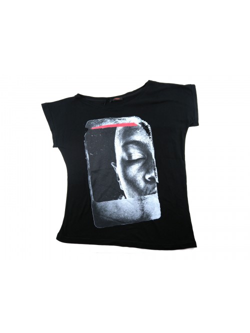 Zeusedera T-Shirt Donna Art. E18-2047 Stampa Face Nero
