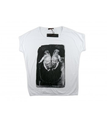 Zeusedera T-Shirt Donna Art. E18-2043 Stampa Mani Bianco