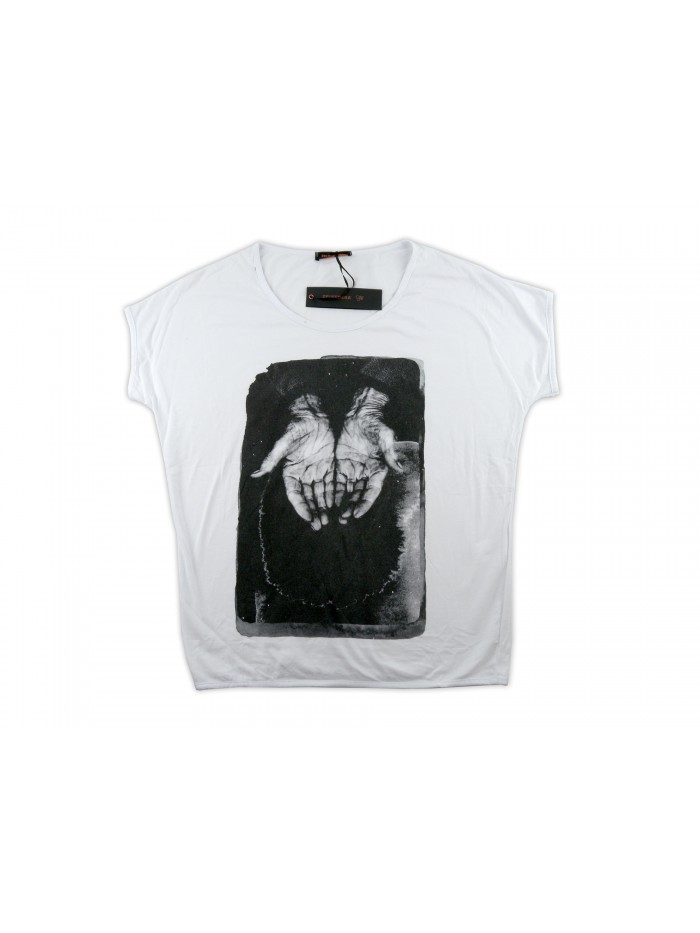 Zeusedera T-Shirt Donna Art. E18-2043 Stampa Mani Bianco Zeusedera T-Shirt Donna Art. E18-2043 Stampa Mani Bianco