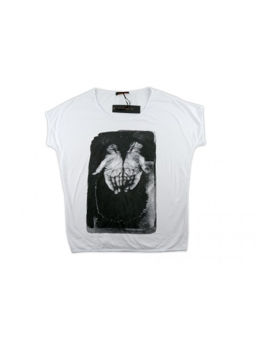Zeusedera T-Shirt Donna Art. E18-2043 Stampa Mani Bianco Zeusedera T-Shirt Donna Art. E18-2043 Stampa Mani Bianco