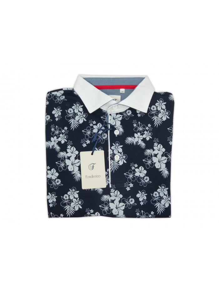Fonderico Men's Sartorial Polo Art. A15A Col.24 Floral Blue