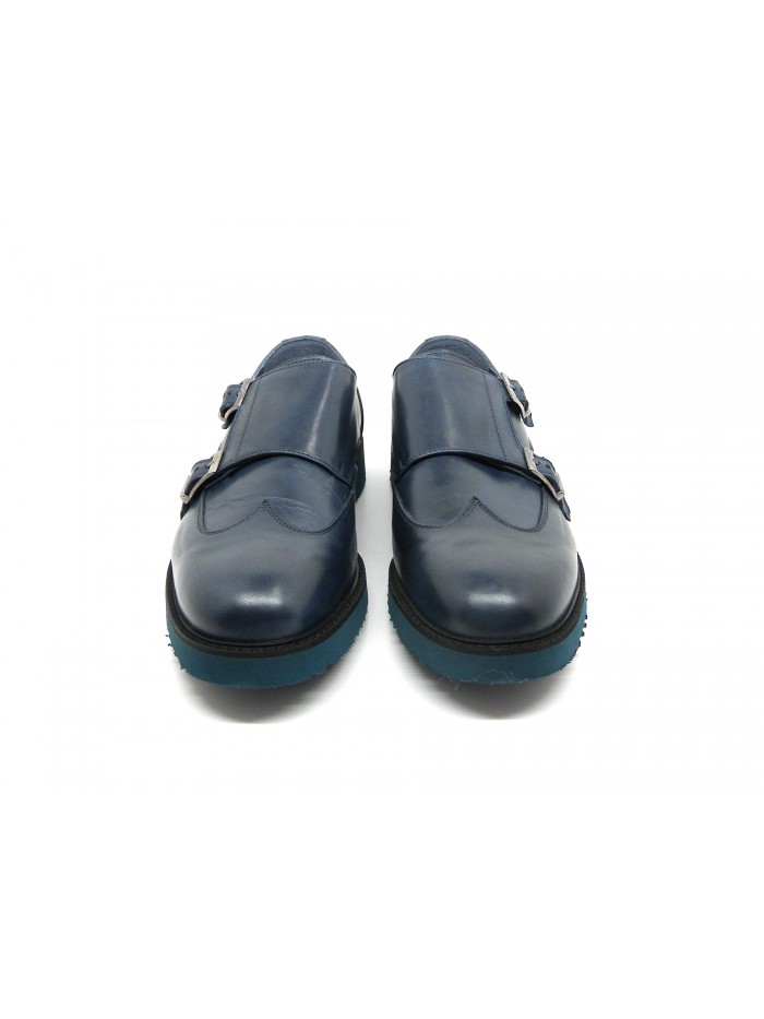 Drudd Scarpa uomo Art. Oscar Crust Fibbie Vitello Spazzolato Blu