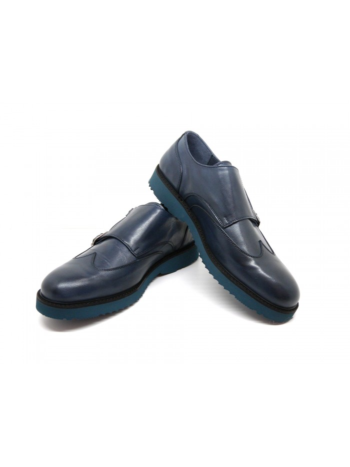 Drudd Scarpa uomo Art. Oscar Crust Fibbie Vitello Spazzolato Blu