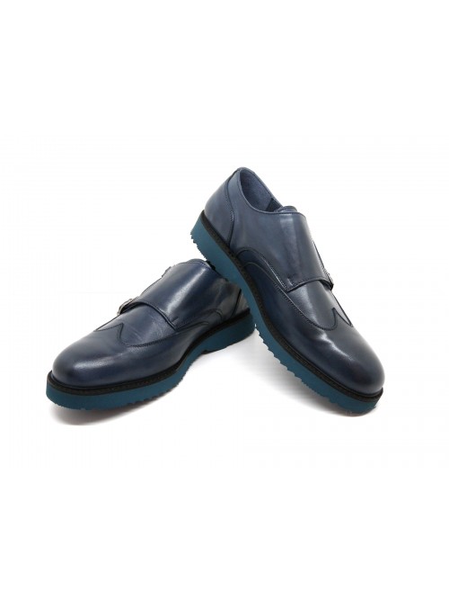 Drudd Scarpa uomo Art. Oscar Crust Fibbie Vitello Spazzolato Blu