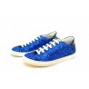 Women's shoes Glitter blue sneakers on round toe, rubber sole and white strings.