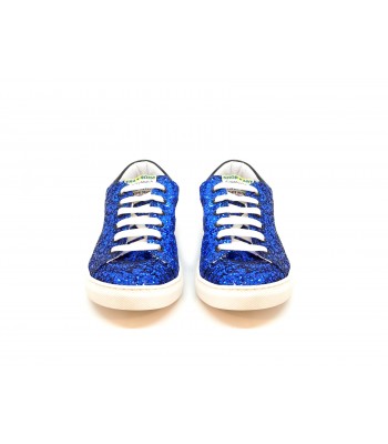 Scarpa Donna Sneakers glitter blue su punta tonda, suola in gomma e stringhe bianche. 2