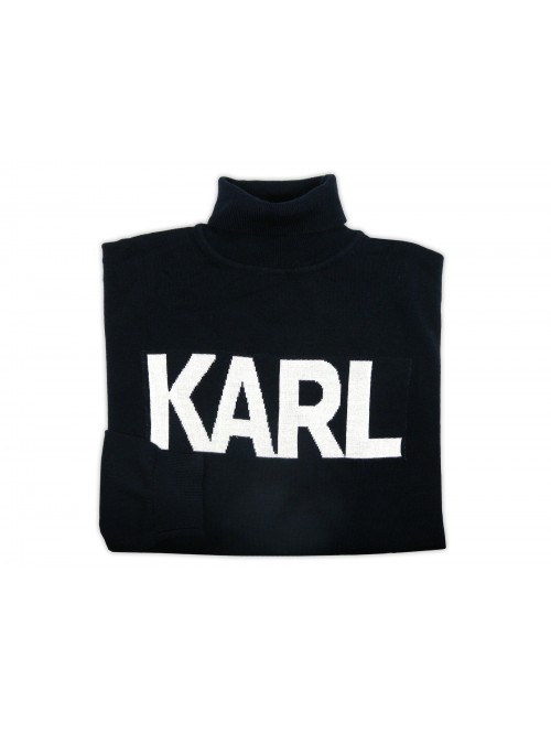 Karl Lagerfeld Maglia Uomo Mod. Dolcevita Logo Blu Notte Karl Lagerfeld Maglia Uomo Mod. Dolcevita Logo Blu Notte