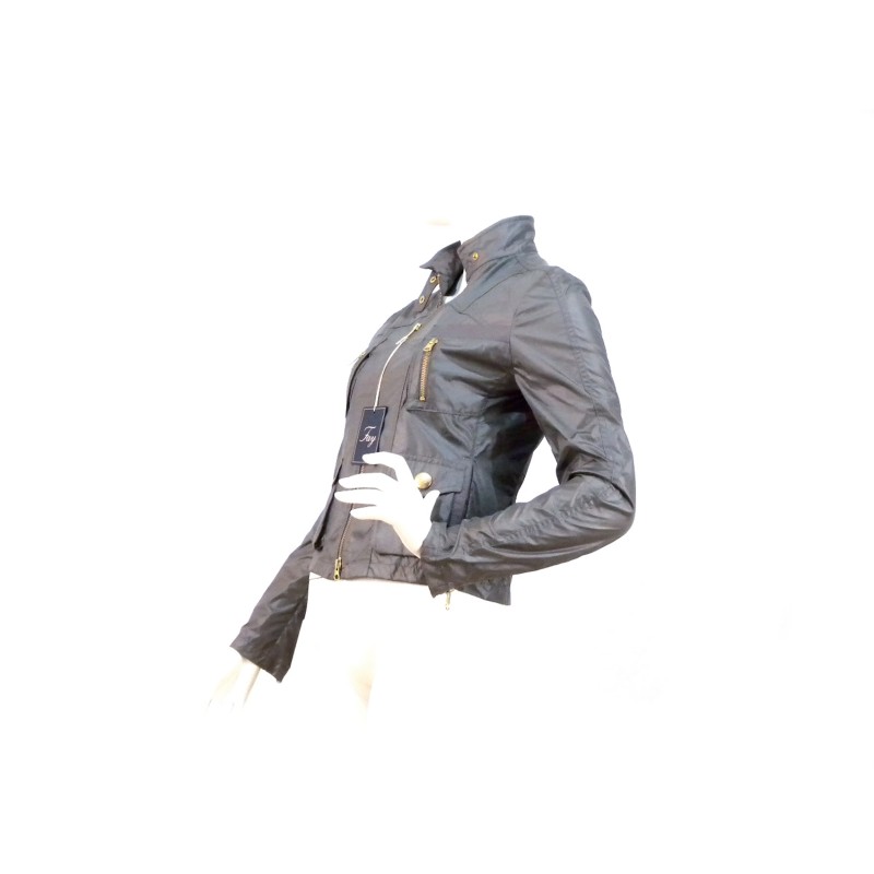Slim light women's jacket with high collar and 4 pockets.