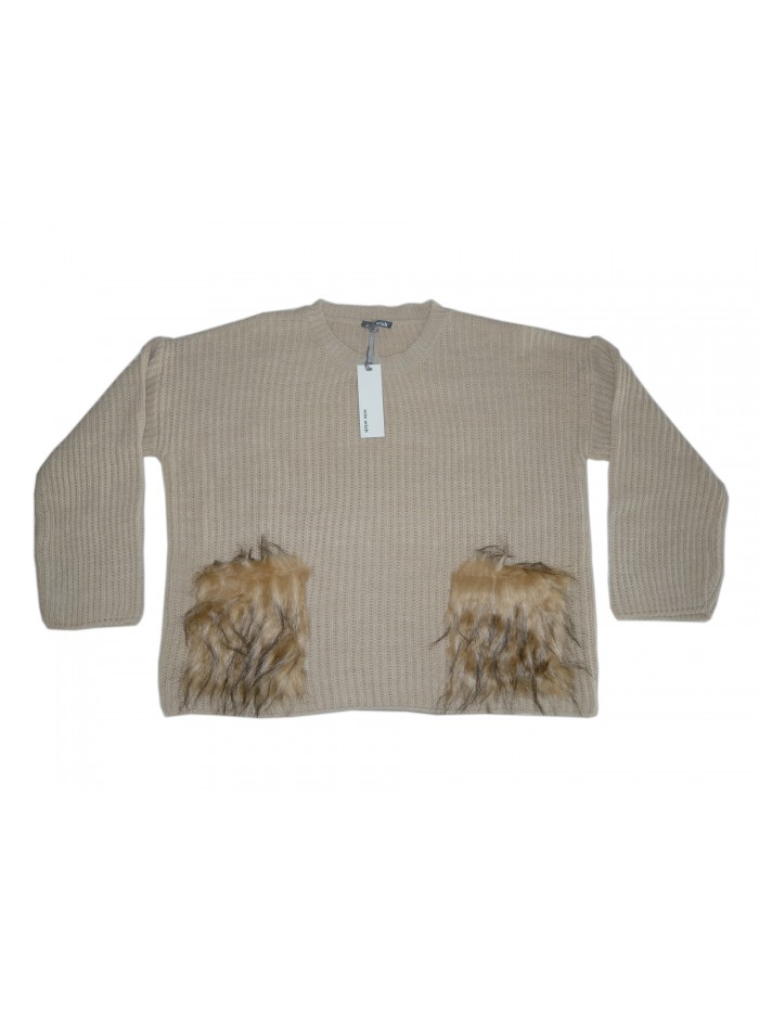 Mia Wish Sweater Woman Girogola Over Beige Fur Mia Wish Sweater Woman Girogola Over Beige Fur