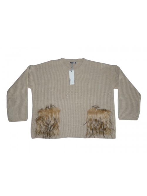 Mia Wish Sweater Woman Girogola Over Beige Fur Mia Wish Sweater Woman Girogola Over Beige Fur