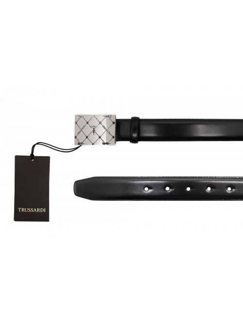 Trussardi Belt Man Belt Calf Leather Monogram Black