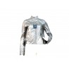 Slim woman jacket with zip and 2 shiny effect pockets.