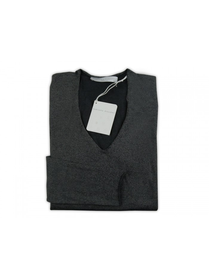 Fabiana Filippi Women's Jersey mod. MA4083 VR3 Dark Gray V-Neck Stretch Fabiana Filippi Women's Jersey mod. MA4083 VR3 Dark Gray V-Neck Stretch
