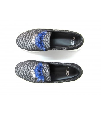 Women's Mist Lurex Sneakers / Net inserts in Light Blue / White stones, comfortable and casual rubber sole. 2