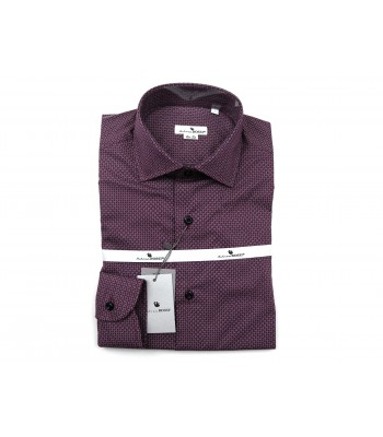 Andrea Bossi Men's Shirt Mod. S500 COL 1-3 Slim Fit Bordeaux Micro-pattern