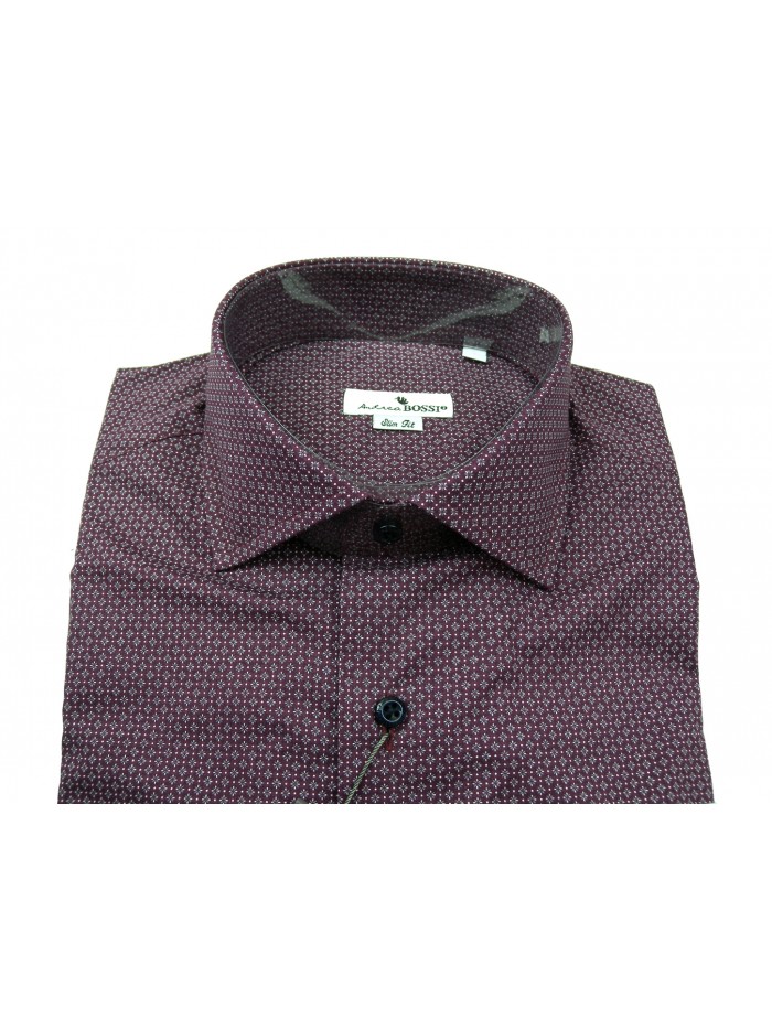 Andrea Bossi Men's Shirt Mod. S500 COL 1-3 Slim Fit Bordeaux Micro-pattern