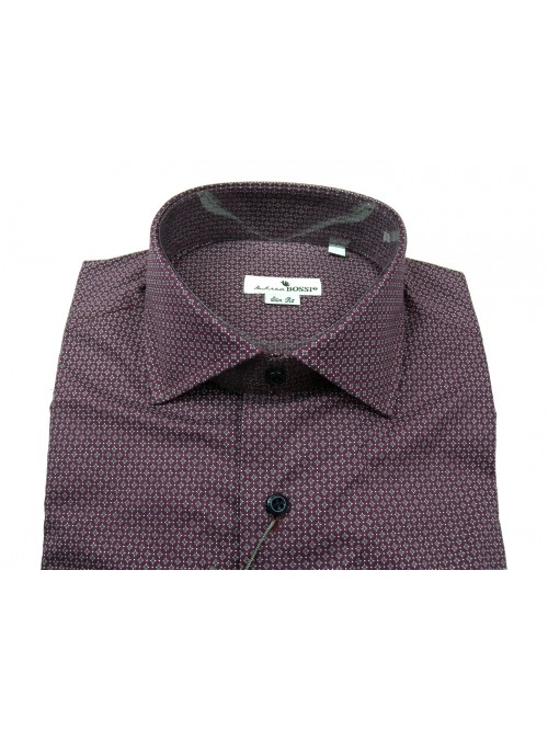 Andrea Bossi Men's Shirt Mod. S500 COL 1-3 Slim Fit Bordeaux Micro-pattern