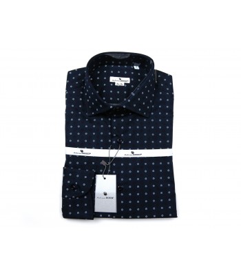 Andrea Bossi Men's Shirt Mod. S500 COL 8-3 Slim Fit Blue Micro-pattern  