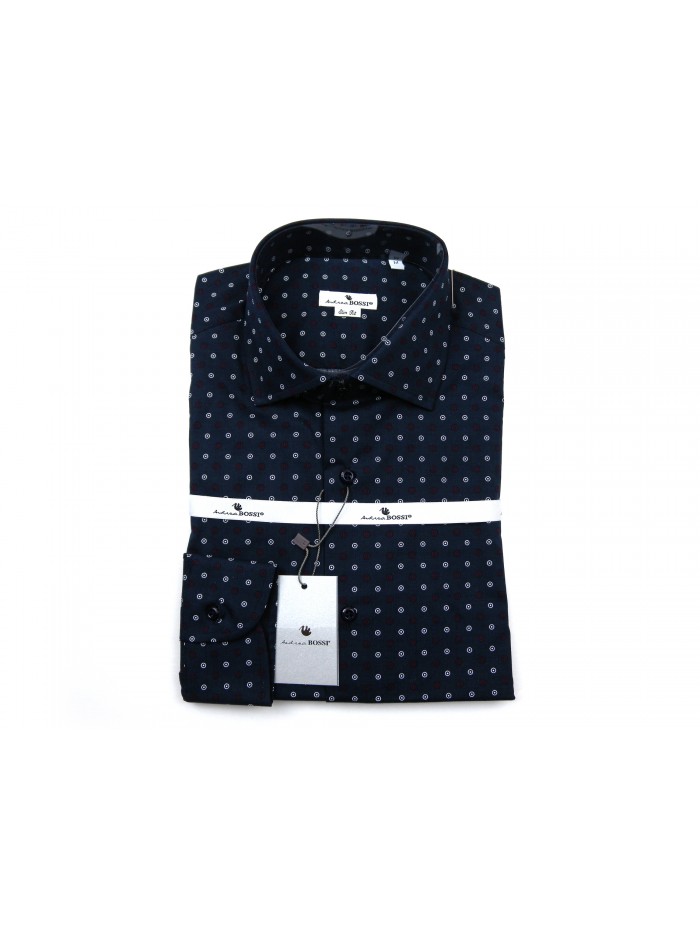 Andrea Bossi Men's Shirt Mod. S500 COL 8-3 Slim Fit Blue Micro-pattern