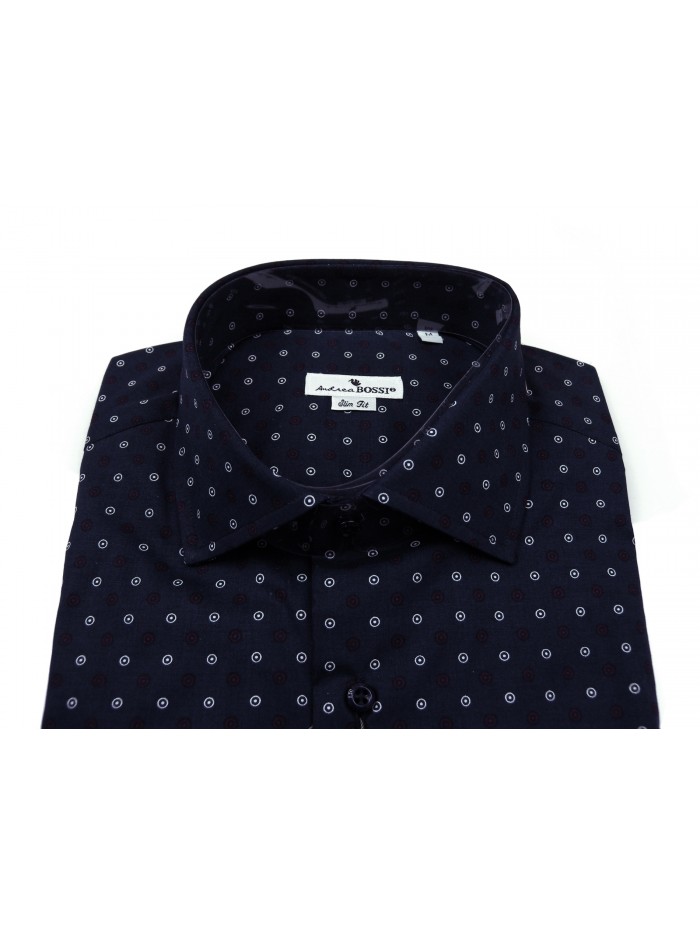 Andrea Bossi Men's Shirt Mod. S500 COL 8-3 Slim Fit Blue Micro-pattern