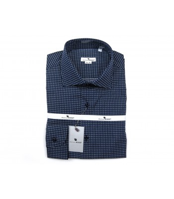 Andrea Bossi Men's Shirt Mod. S500 COL 8-2 Slim Fit Blue Micro-pattern  